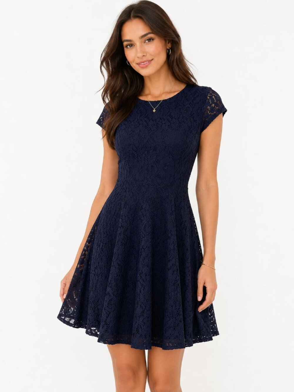 Suzy Shier Navy Floral Lace Dress lined back zipper size Small  New with Tags